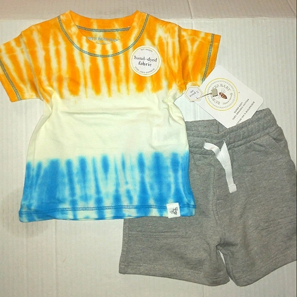 ☆NWT☆BURT'S BEES BABY☆Boy's Organic Tie-dye Soft T-shirt & Shorts Set☆0-3mo. - Picture 4 of 8